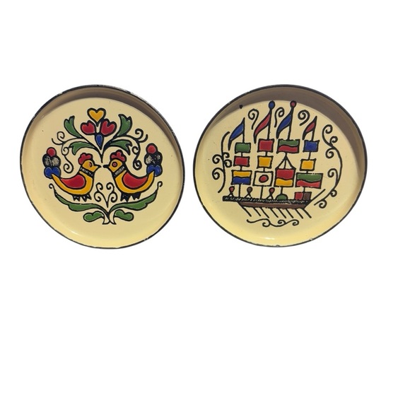 Vintage Greek Folk Art Enamel Coasters Moissiadis Greece 1970s - Picture 2 of 4